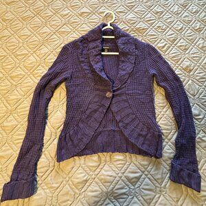 le chateau Purple Waffle Knit Cardigan with Single Button Open Front